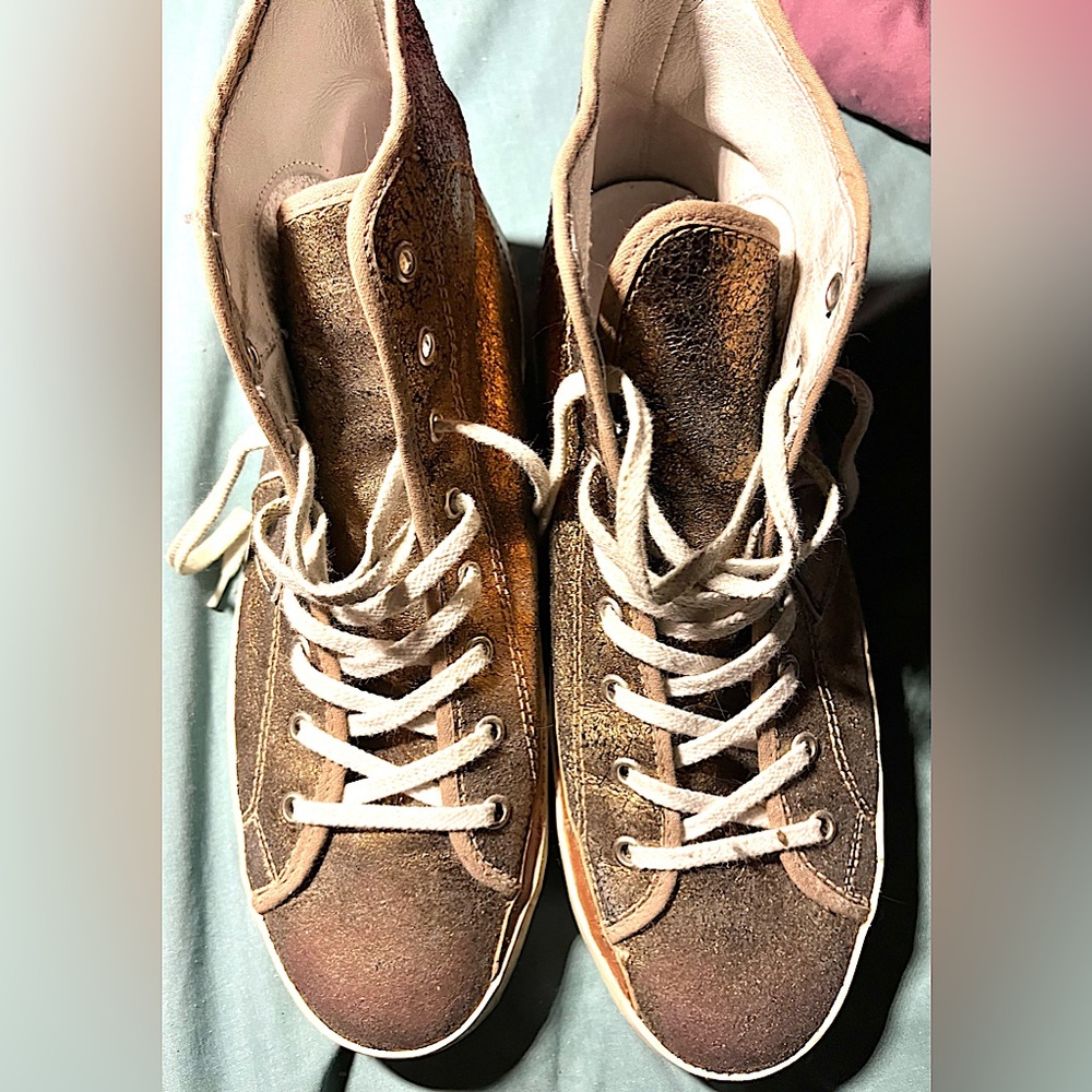 Philippe Model gold glitter high-top sneakers with wool lining  IT 41 = US 10.